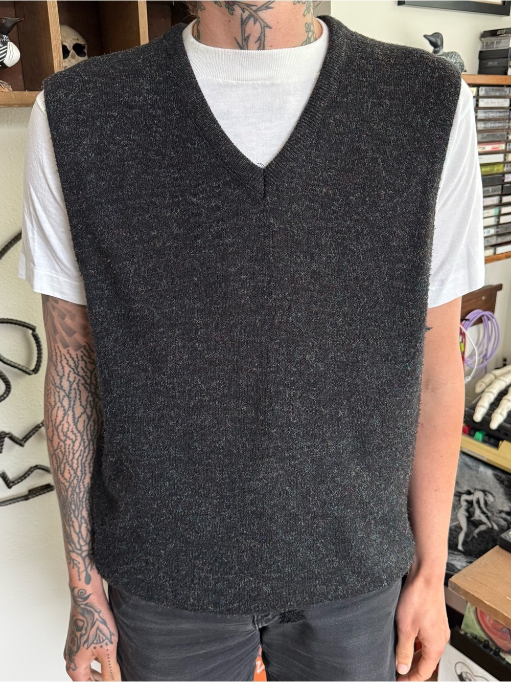 Vintage 70s 80s Dark Gray V Neck Sweater Vest Robert Bruce ~ Size Medium